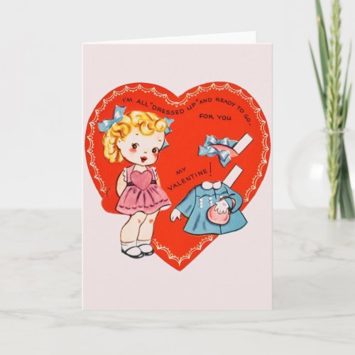 Vintage Paper Doll Valentine Greeting Card