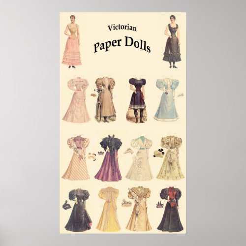 Vintage Paper Dolls 1 of 2 Cream Background Poster