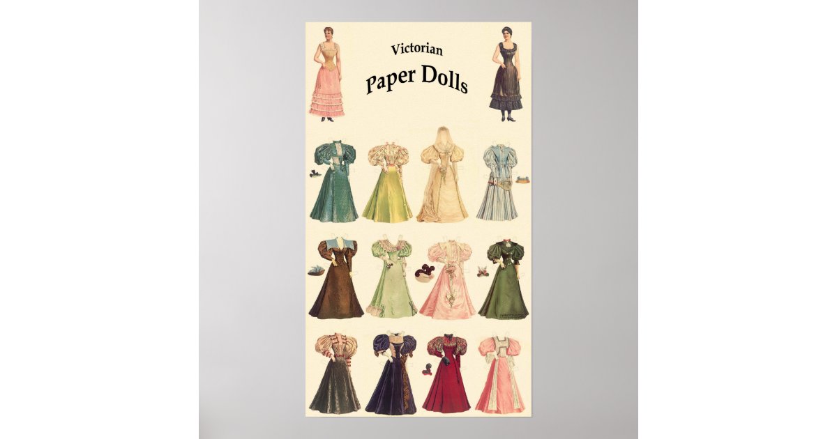 Vintage Paper Dolls 2 Of 2 Cream Background Poster Zazzle Com