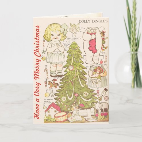 Vintage Paper Dolls Have a Very Merry Christmas Holiday Card