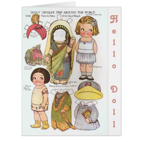 Vintage Paper Dolls Hello Merry Christmas Card