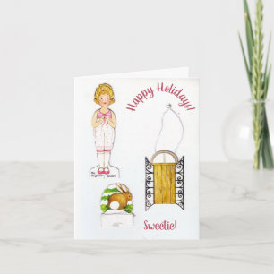 Vintage Paper Dolls Winter Holiday Card Custom