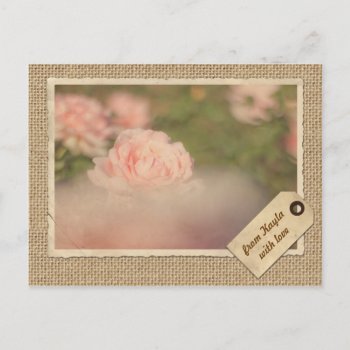 Vintage Paper Frame Travel Tag Autumn Rose Burlap Postcard by BeverlyClaire at Zazzle