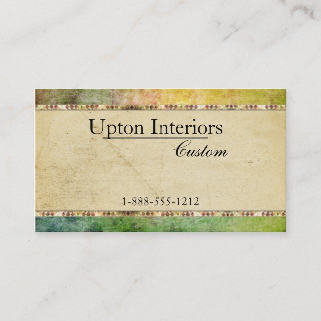 Vintage Paper, Green Batik Business Card (Front)