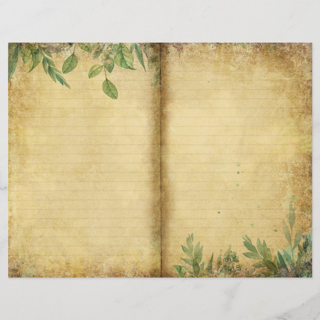 Vintage Paper Green Foliage Journal Page | Zazzle