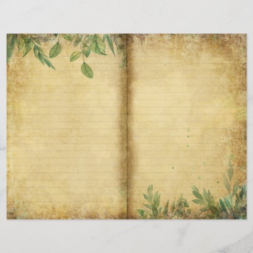 Vintage Paper Green Foliage Journal Page
