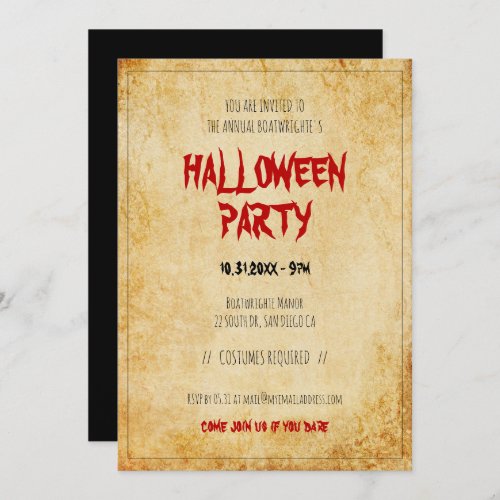 Vintage paper Halloween party Invitation