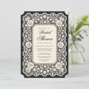 Vintage Paper Lace Black Bridal Shower Invitation