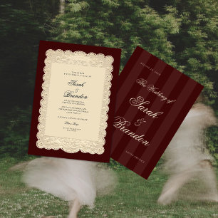 Vintage Paper Lace Burgundy Wedding Invitation