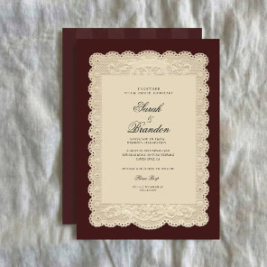 Vintage Paper Lace Burgundy Wedding Invitation