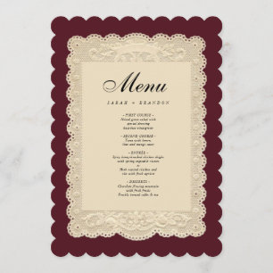 Vintage Paper Lace Burgundy Wedding Menu