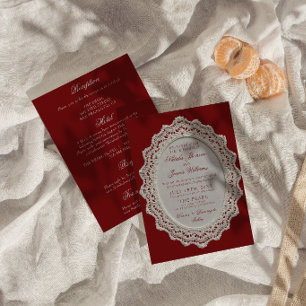 Vintage Paper Lace Doily All In One Wedding Invitation