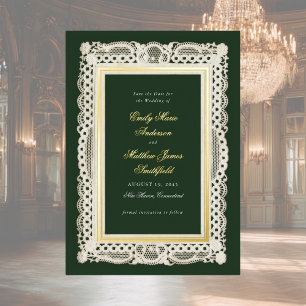 Vintage Paper Lace Photo Wedding Save Date Gold Foil Invitation