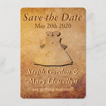 Vintage Paper Lesbian Wedding Save The Date Card by AGayMarriage at Zazzle