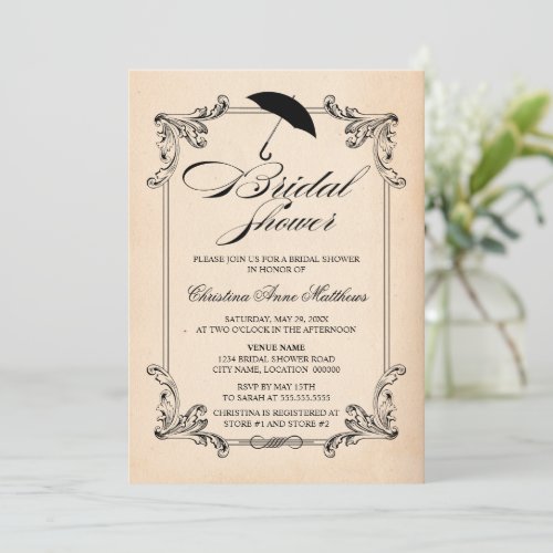 Vintage Paper Look and Ornament Bridal Shower Invitation