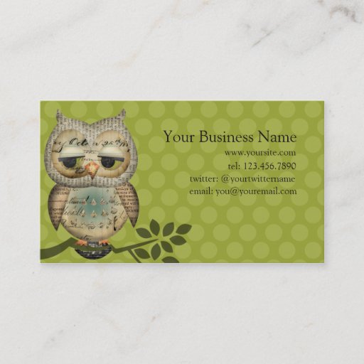 Customizable Vintage Paper Owl Business Cards