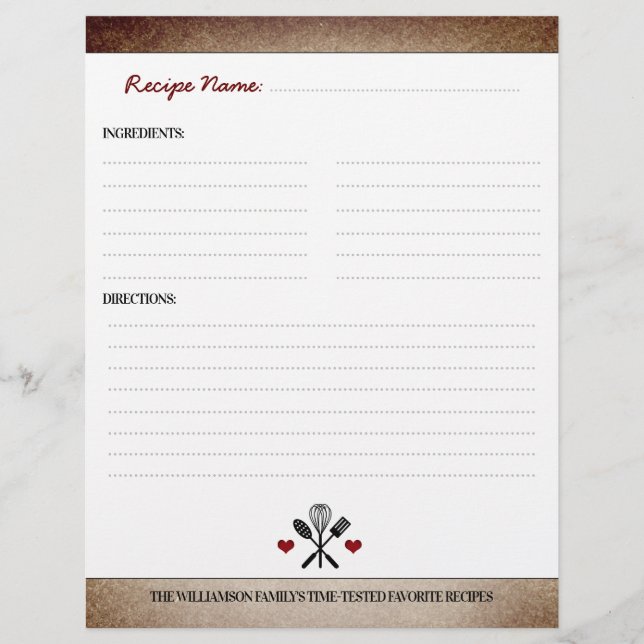 Vintage Paper Personalized Recipe Binder Insert (Front)