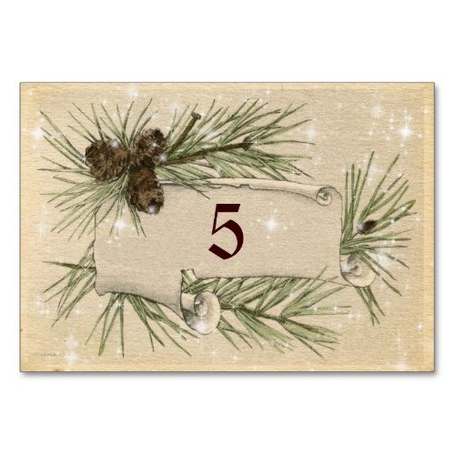 Vintage Paper Pine cones Christmas Wedding Table Number