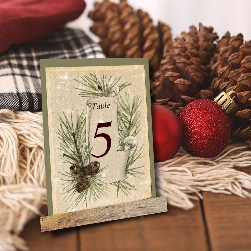 Vintage Paper Pine cones Christmas Wedding Table Number