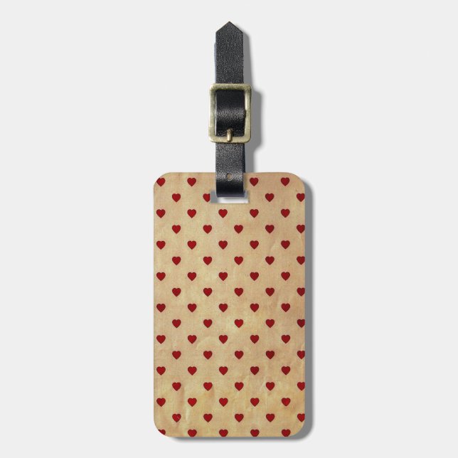 Vintage Paper Polka Hearts Pattern Luggage Tag (Front Vertical)