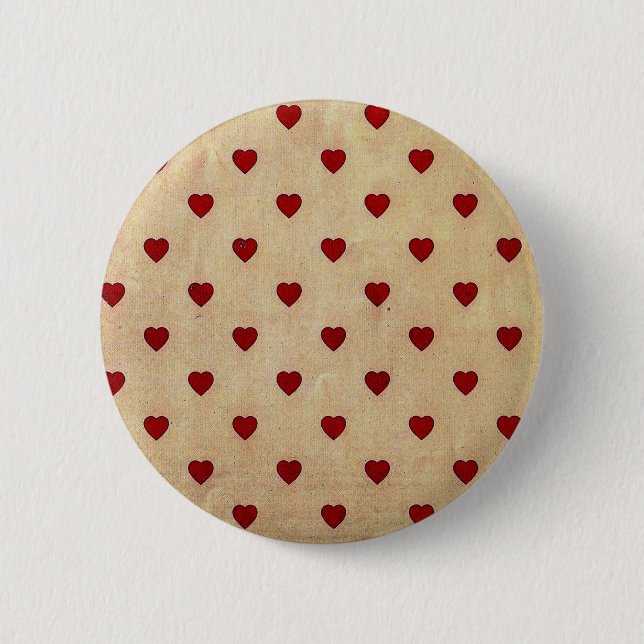 Vintage Paper Polka Hearts Pattern Pinback Button (Front)