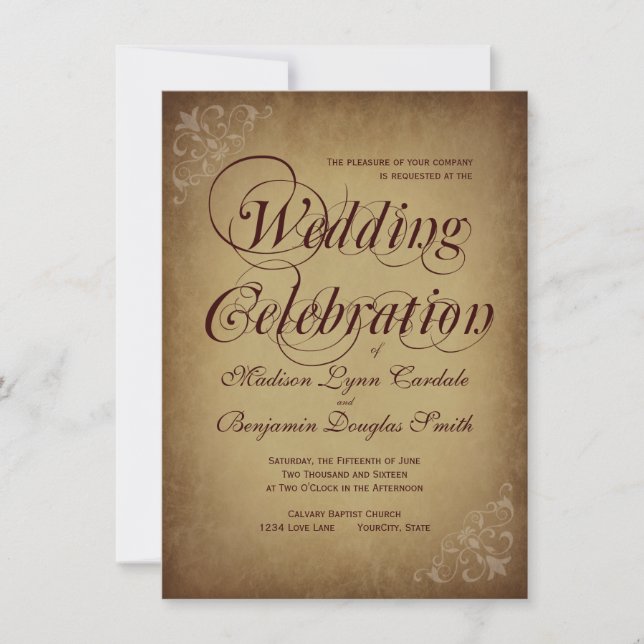 Vintage Paper Rustic Country Wedding Invitations (Front)