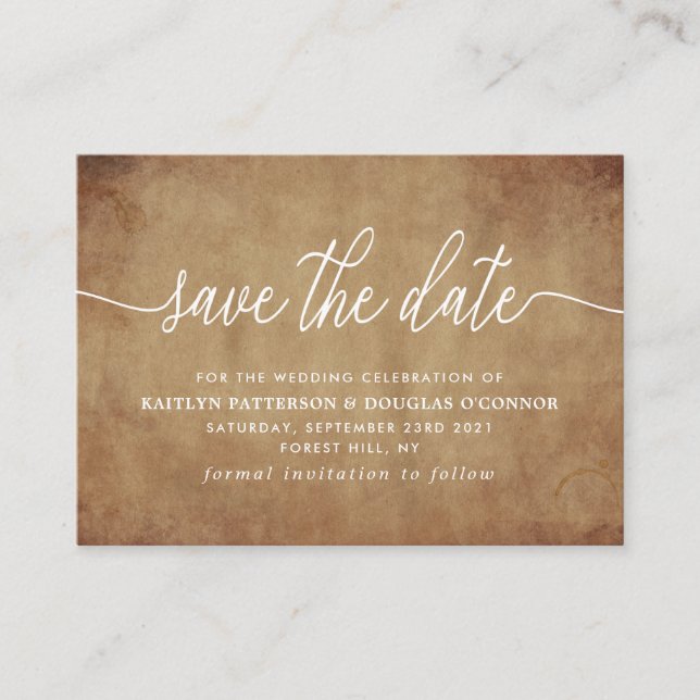 Vintage Paper Save The Date Enclosure Card (Front)