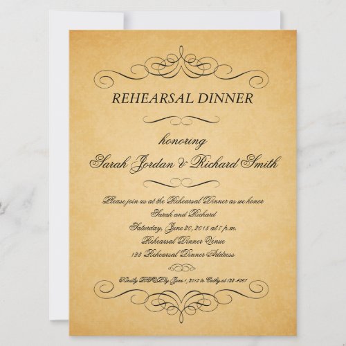 Vintage Paper Swirls Rehearsal Dinner Invitation