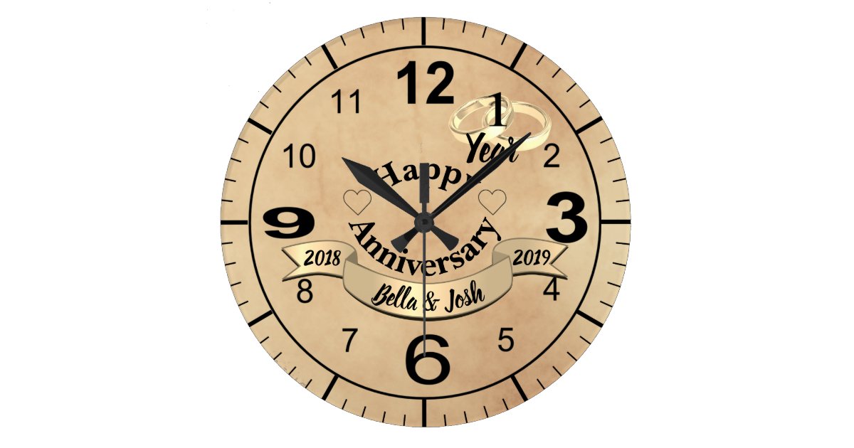 Vintage Paper Theme 1st Wedding Anniversary Clock Zazzle