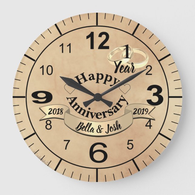 Vintage Paper Theme 1st Wedding Anniversary Clock (Front)