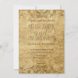 Vintage paper Vines Typography Rustic Wedding Invitation