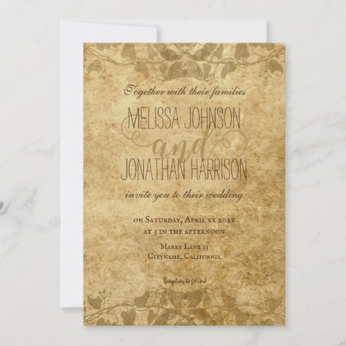 Vintage paper Vines Typography Rustic Wedding  Invitation