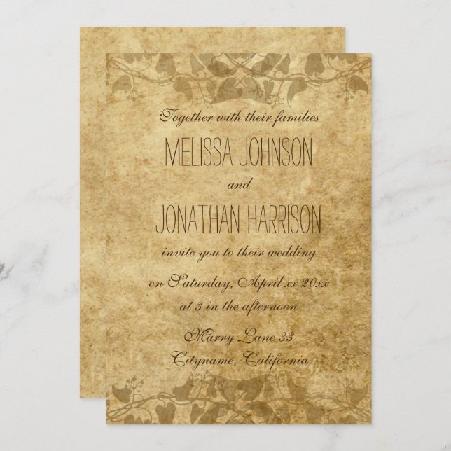 Vintage paper Vines Typography Wedding Invitation (Front/Back)