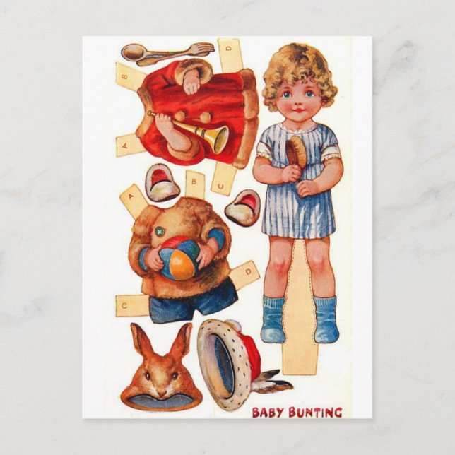 Vintage Paperdoll Little Baby Bunting Postcard (Front)