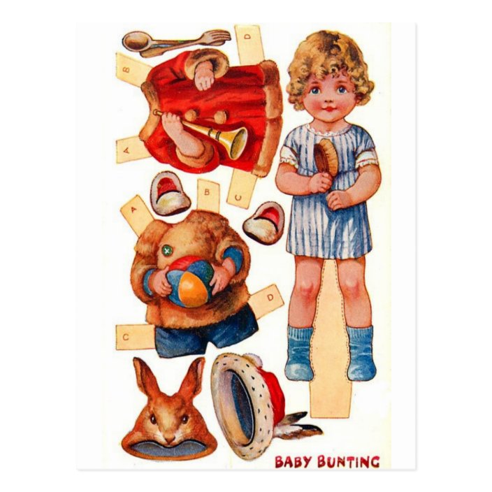 Vintage Paperdoll Little Baby Bunting Postcard Zazzle Com