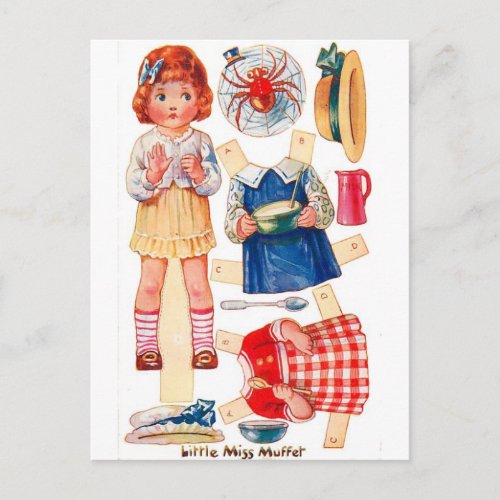 Vintage Paperdoll Little Miss Muffet postcard