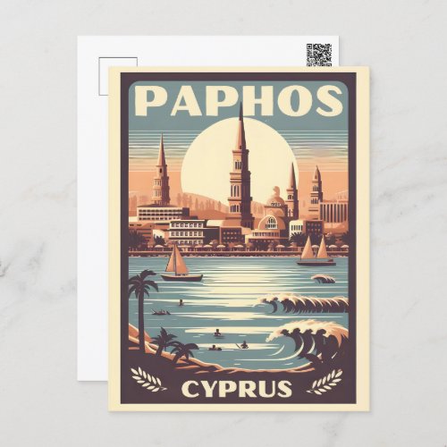 Vintage Paphos City Cyprus holiday gift souvenir Postcard