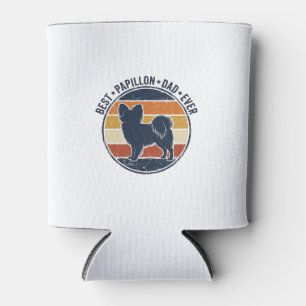Vintage Papillon Dog Dad Retro Sunset Shirt Design Can Cooler