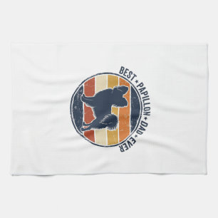 Vintage Papillon Dog Dad Retro Sunset Shirt Design Kitchen Towel