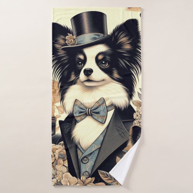 Vintage Papillon Dog Illustration Bath Towel (Bath Towel)