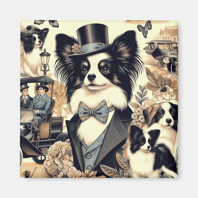 Vintage Papillon Dog Illustration Magnet (Front)