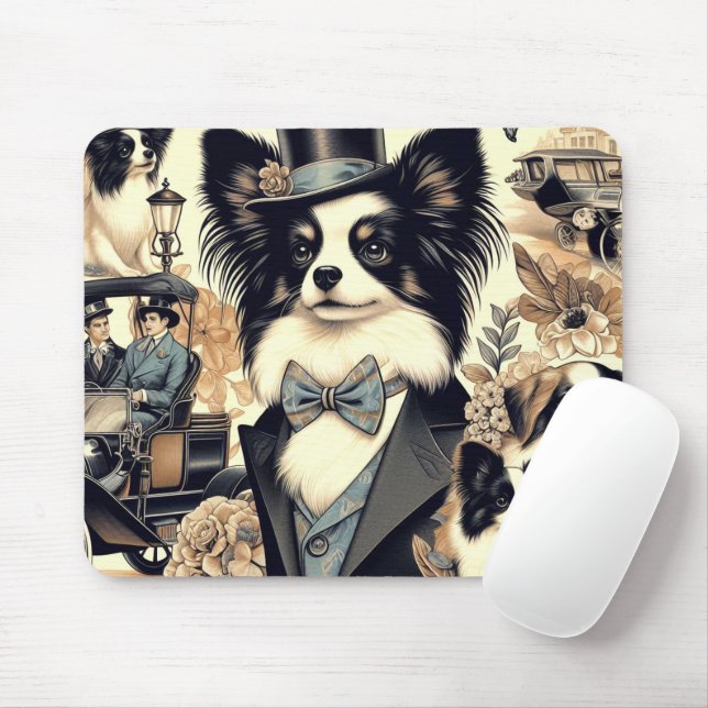 Vintage Papillon Dog Illustration Mouse Pad (With Mouse)