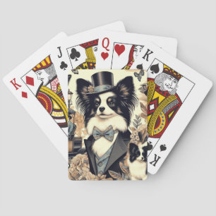 Vintage Papillon Dog Illustration Poker Cards