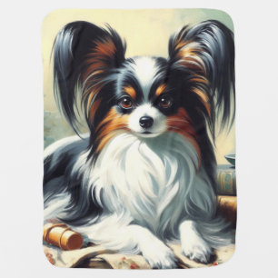 Vintage Papillon Dog Painting Baby Blanket