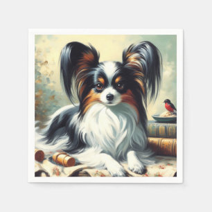 Vintage Papillon Dog Painting Napkins