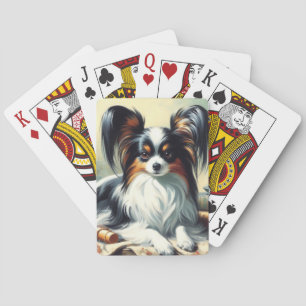 Vintage Papillon Dog Painting Poker Cards