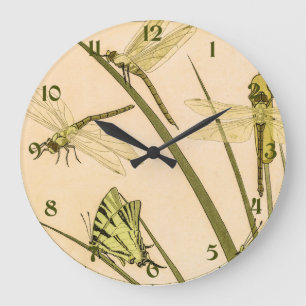 Vintage Papillons & Dragonflies Large Clock