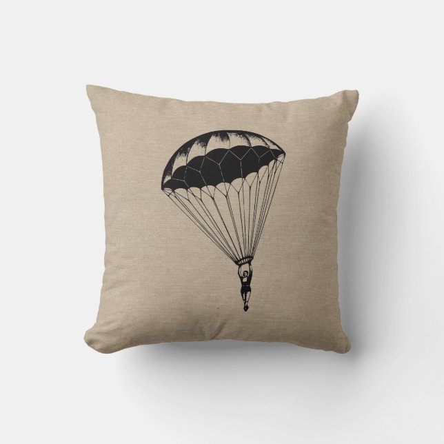 Vintage parachute linen burlap steampunk circus throw pillow (Front)