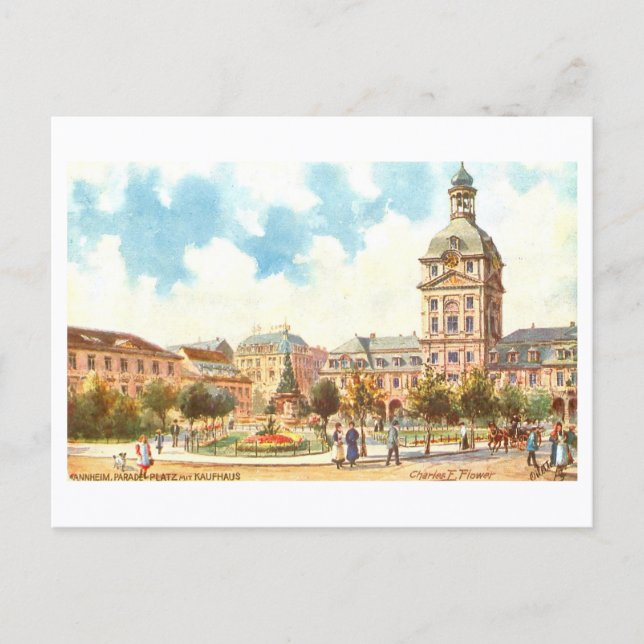 Vintage Parade Square, Mannheim, Germany Postcard (Front)