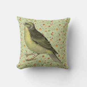 Vintage Parakeet on Folk Art Pattern Throw Pillow